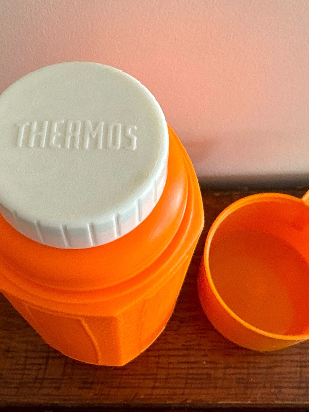 Vintage Bright Orange Insulated Thermos with Cup - Picture 3 of 4